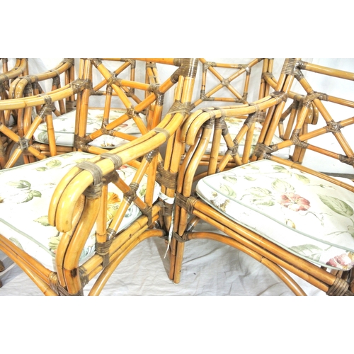 298 - Set of 6 bamboo conservatory open armchairs with foliate cushions