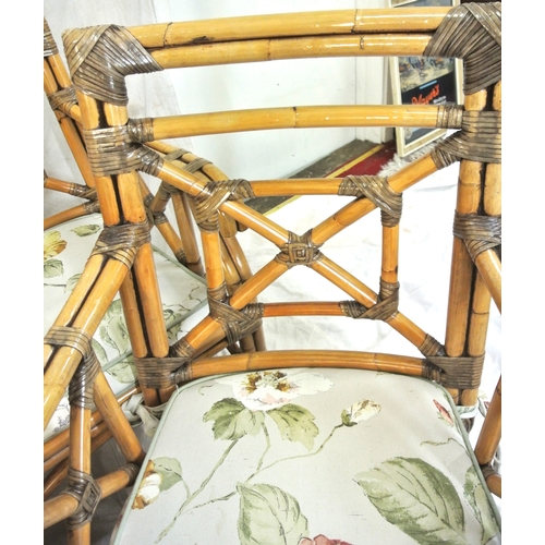 298 - Set of 6 bamboo conservatory open armchairs with foliate cushions