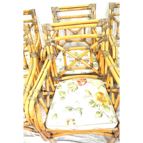 298 - Set of 6 bamboo conservatory open armchairs with foliate cushions