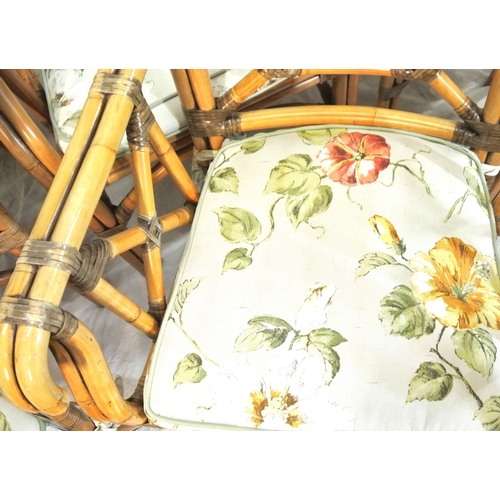 298 - Set of 6 bamboo conservatory open armchairs with foliate cushions