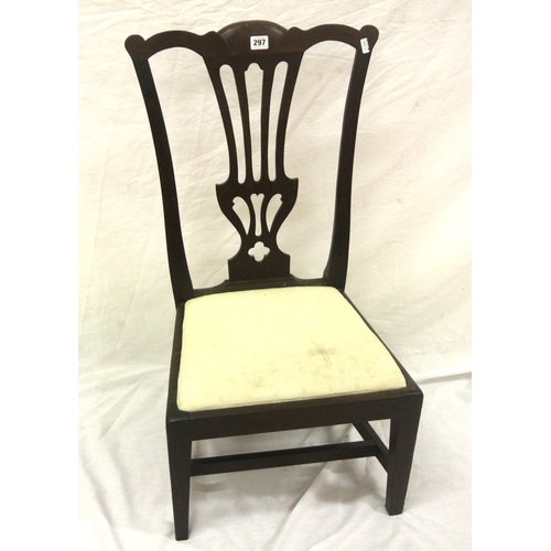 305 - Georgian style low bedroom or occasional chair with pierced splat and square legs with stretchers