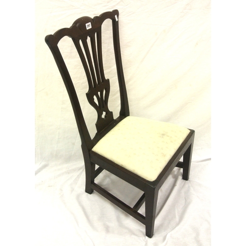 305 - Georgian style low bedroom or occasional chair with pierced splat and square legs with stretchers