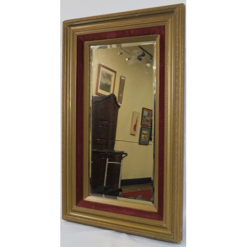 102 - Edwardian style bevelled glass wall mirror with velvet and gilt frame