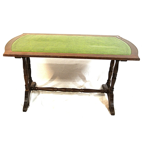 106 - Edwardian style oblong coffee table with bowed ends, and leatherette inset