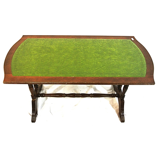 106 - Edwardian style oblong coffee table with bowed ends, and leatherette inset
