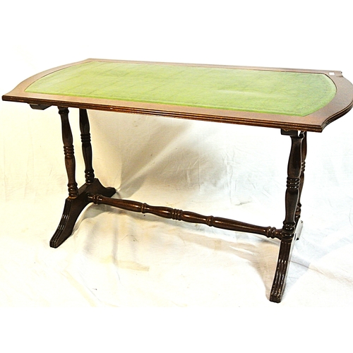 106 - Edwardian style oblong coffee table with bowed ends, and leatherette inset