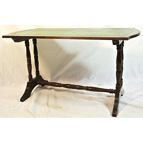 106 - Edwardian style oblong coffee table with bowed ends, and leatherette inset