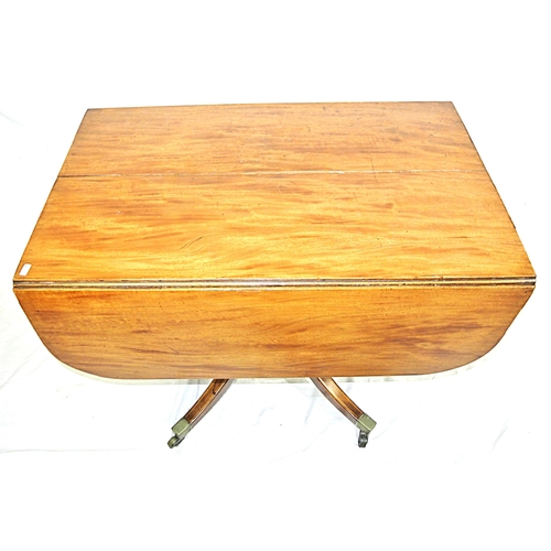 110 - Edwardian mahogany Pembroke table with drop leaves, frieze drawer, on turned column, on quadrapod wi... 