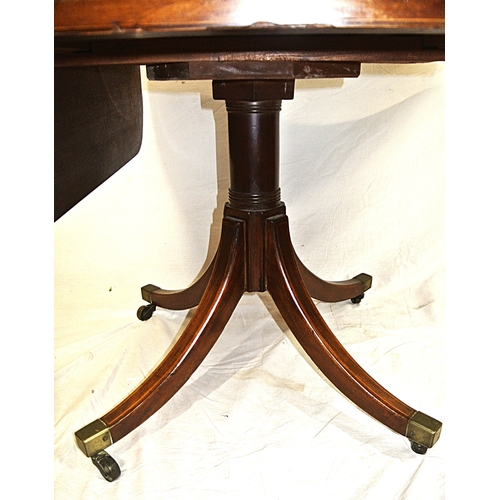 110 - Edwardian mahogany Pembroke table with drop leaves, frieze drawer, on turned column, on quadrapod wi... 