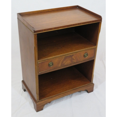 111 - Edwardian design shelf unit with frieze drawer, drop handles, on bracket feet