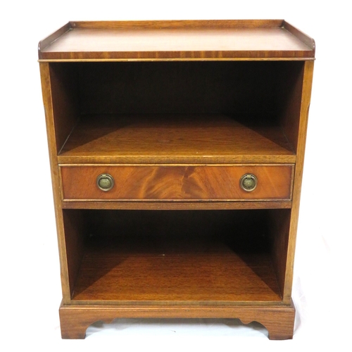 111 - Edwardian design shelf unit with frieze drawer, drop handles, on bracket feet
