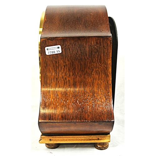 113 - Art Nouveau style domed mantle clock with brass framed silvered dial, on round feet