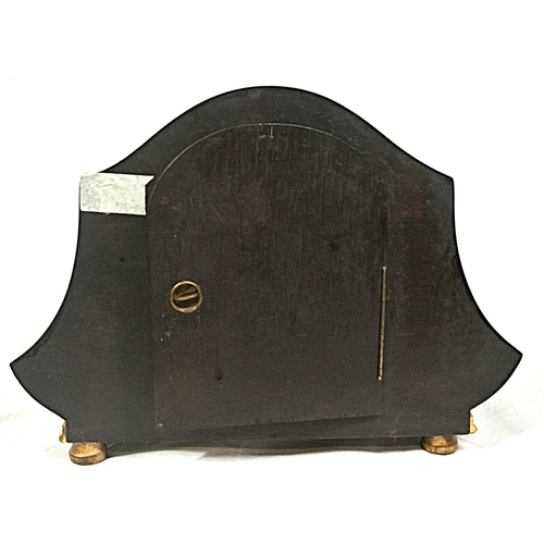 113 - Art Nouveau style domed mantle clock with brass framed silvered dial, on round feet