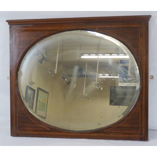114 - Edwardian inlaid walnut oval bevelled glass wall mirror