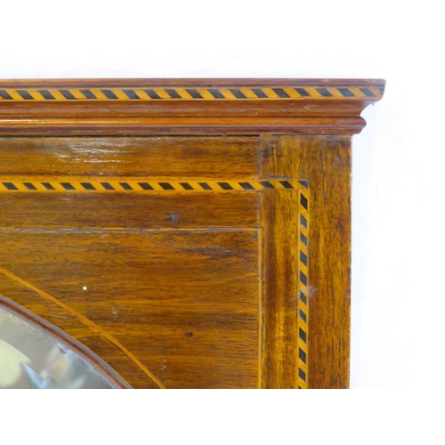 114 - Edwardian inlaid walnut oval bevelled glass wall mirror