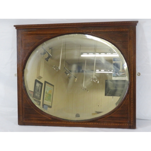 114 - Edwardian inlaid walnut oval bevelled glass wall mirror