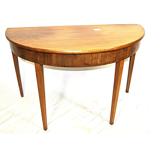 116 - Edwardian design demi lune hall or side table with tapering legs