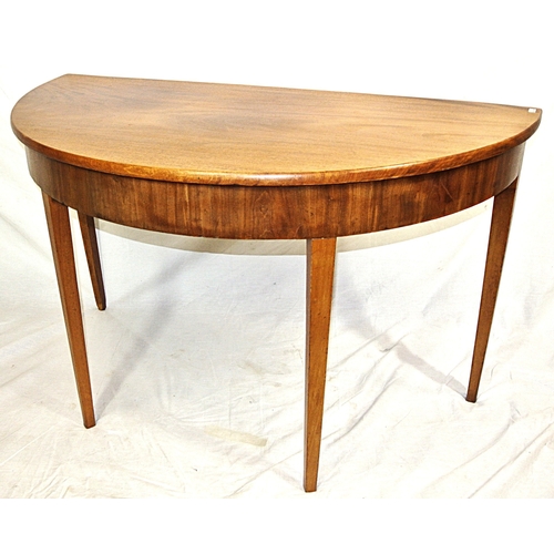 116 - Edwardian design demi lune hall or side table with tapering legs