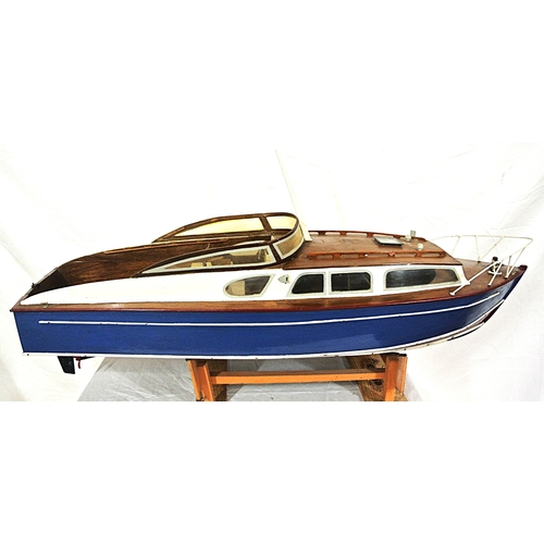 117 - Ornate model motor boat on fitted stand
