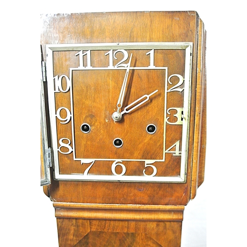 126 - Art Deco style walnut grandmother clock with chrome framed dial