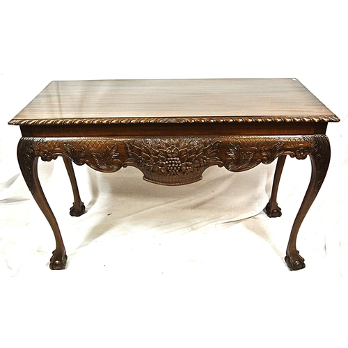 155 - Georgian design mahogany side or serving table with ornate foliate carved apron, carved cabriole leg... 