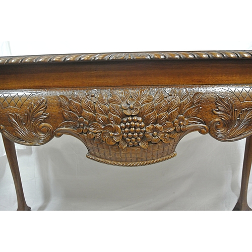 155 - Georgian design mahogany side or serving table with ornate foliate carved apron, carved cabriole leg... 
