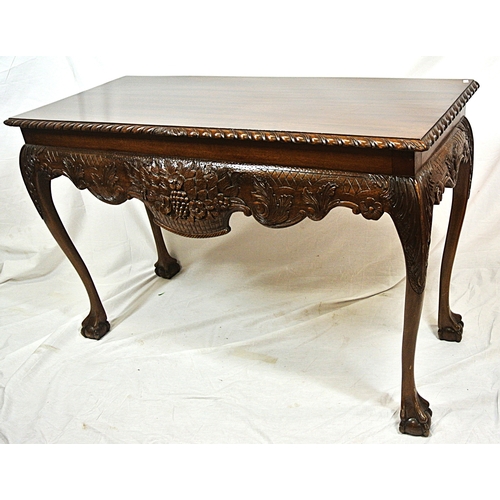 155 - Georgian design mahogany side or serving table with ornate foliate carved apron, carved cabriole leg... 