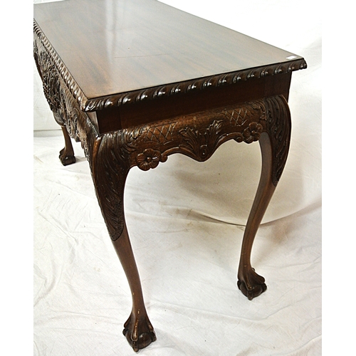 155 - Georgian design mahogany side or serving table with ornate foliate carved apron, carved cabriole leg... 