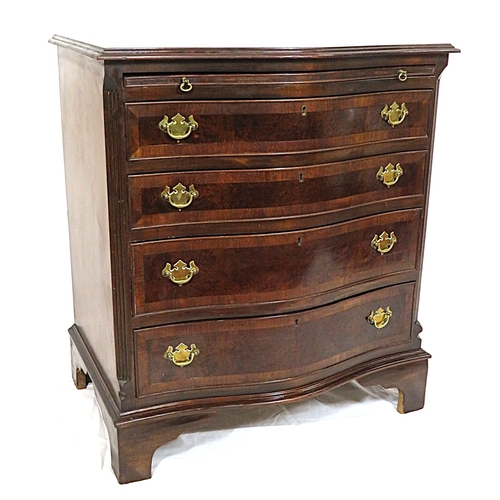 160 - Victorian style mahogany serpentine fronted bachelors chest of 4 graduated drawers, with sliding she... 