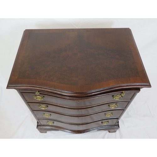 160 - Victorian style mahogany serpentine fronted bachelors chest of 4 graduated drawers, with sliding she... 