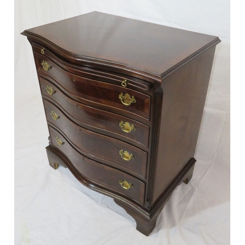160 - Victorian style mahogany serpentine fronted bachelors chest of 4 graduated drawers, with sliding she... 
