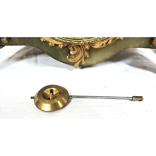 167 - French style green alabaster 12 hour mantle clock with ornate ormolu and enamel dial