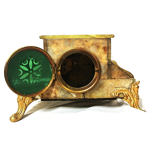 167 - French style green alabaster 12 hour mantle clock with ornate ormolu and enamel dial
