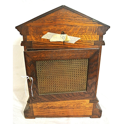 178 - Edwardian stye oak cased bracket clock with domed top, brass framed dial with ormolu mounts, on brac... 