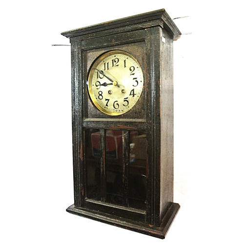 184 - French mahogany 12 hour wall clock with brass framed dial and pendulum