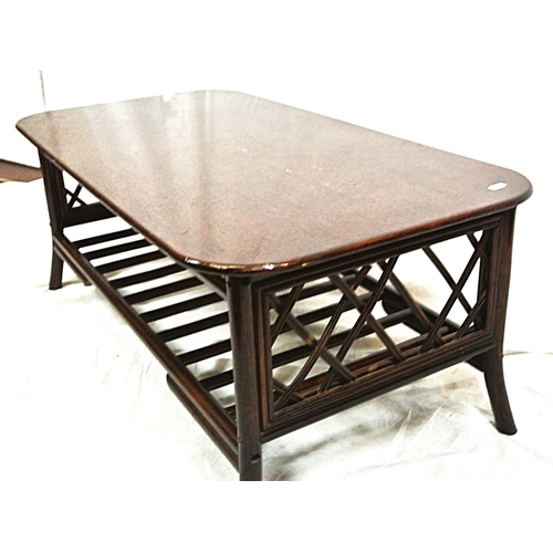 191 - Arts & crafts style oblong coffee table with railed base and shaped legs