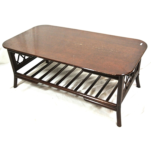 191 - Arts & crafts style oblong coffee table with railed base and shaped legs