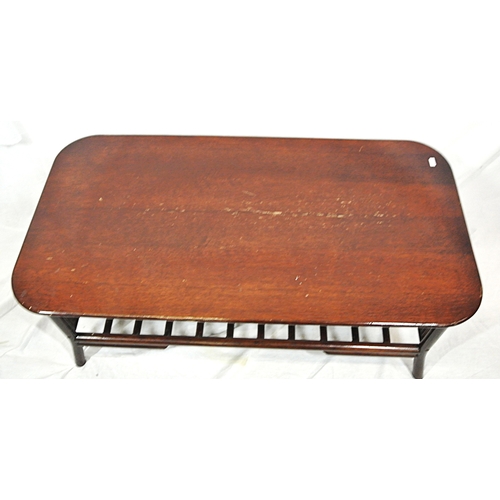 191 - Arts & crafts style oblong coffee table with railed base and shaped legs