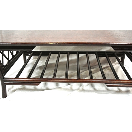 191 - Arts & crafts style oblong coffee table with railed base and shaped legs