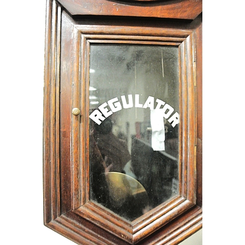192 - Edwardian style regulator wall clock with brass framed dial and pendulum