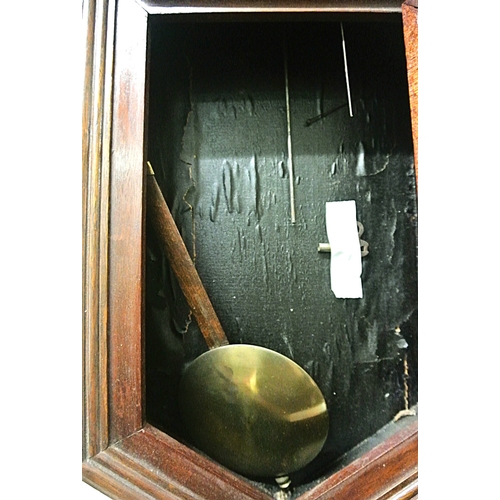 192 - Edwardian style regulator wall clock with brass framed dial and pendulum
