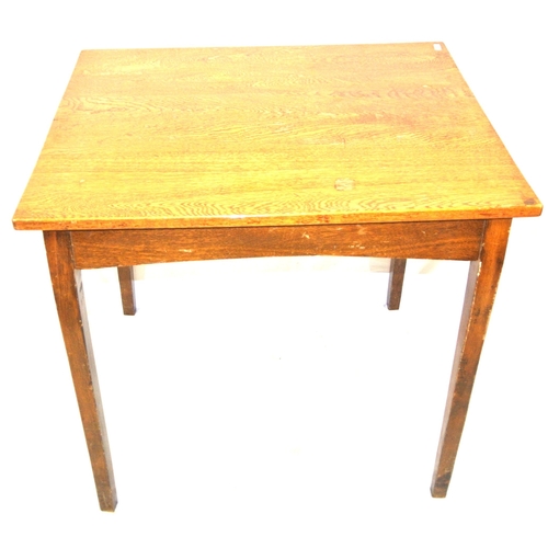 196 - Edwardian style square oak occasional table on square tapering legs