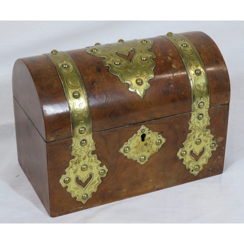 208 - Victorian walnut domed stationery box with ornate decorated brass mounts