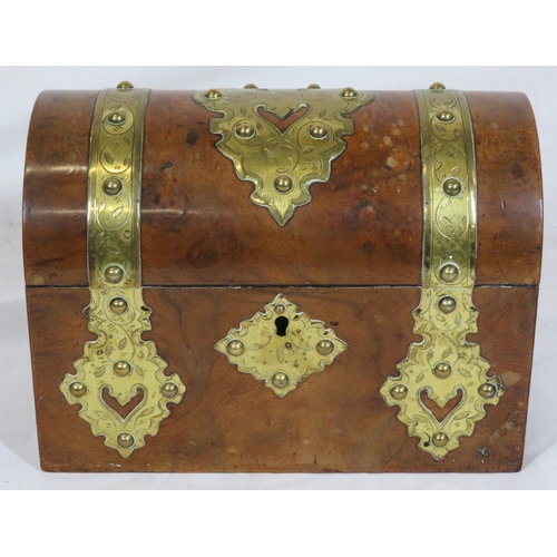 208 - Victorian walnut domed stationery box with ornate decorated brass mounts