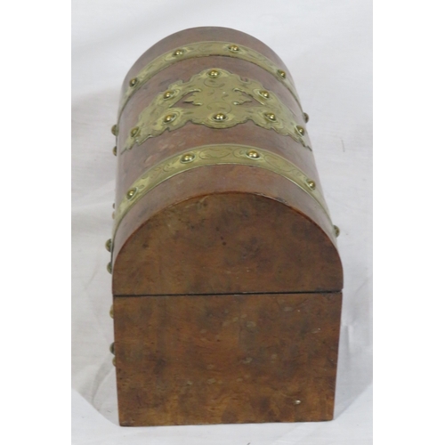 208 - Victorian walnut domed stationery box with ornate decorated brass mounts