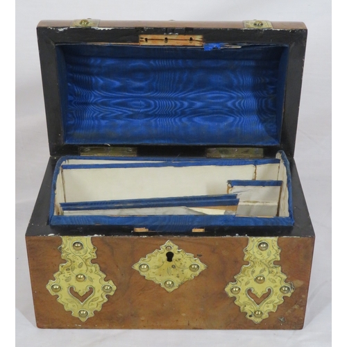 208 - Victorian walnut domed stationery box with ornate decorated brass mounts