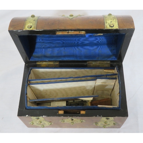 208 - Victorian walnut domed stationery box with ornate decorated brass mounts