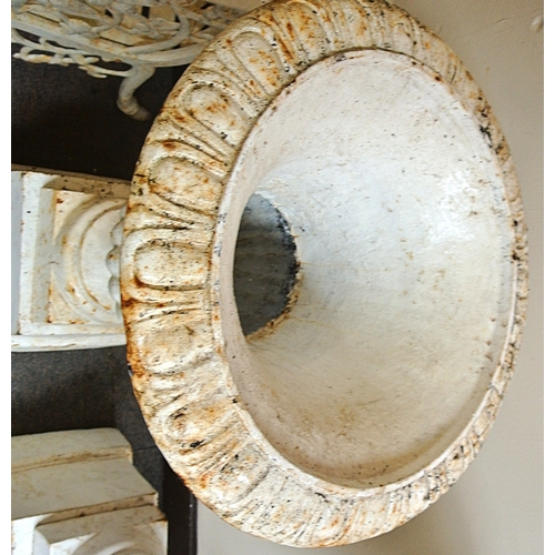 210 - Pair of Victorian design cast iron campana shaped garden vases with egg and dart rims, ribbed socles... 