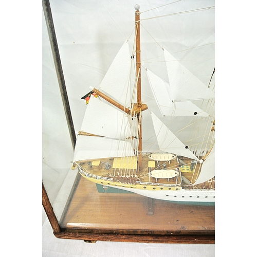 213 - Ornate model of a 3 masted barque - 'Gorch Foch' in glass display cabinet