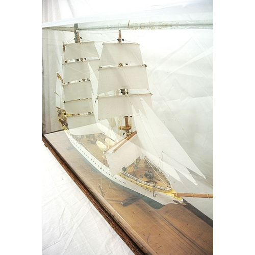 213 - Ornate model of a 3 masted barque - 'Gorch Foch' in glass display cabinet